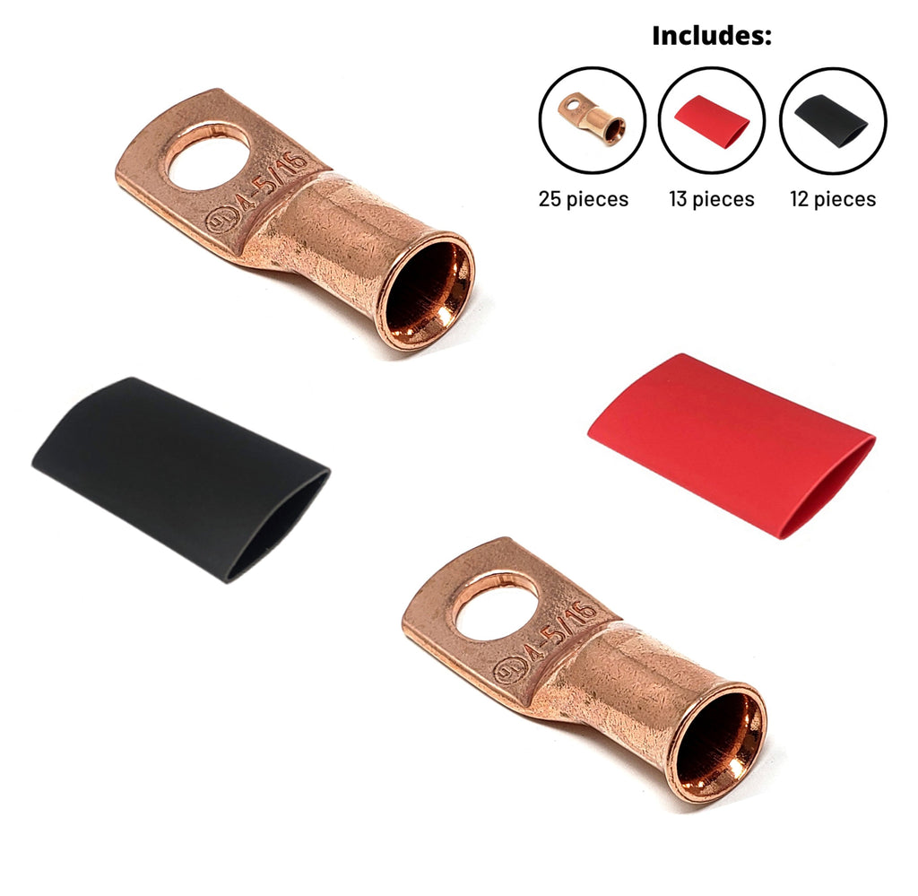 WindyNation 4 Gauge Cable Lugs w/ Heat Shrink Tubing Kit