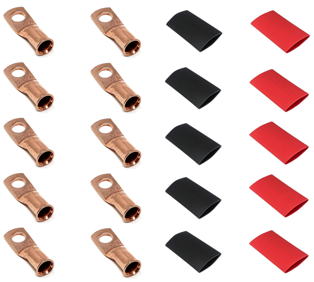 WindyNation 4 Gauge Cable Lugs w/ Heat Shrink Tubing Kit