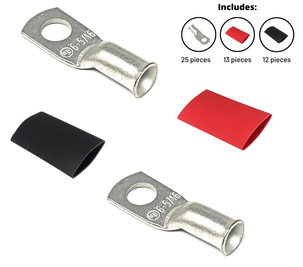 WindyNation 6 Gauge Cable Lugs w/ Heat Shrink Tubing Kit