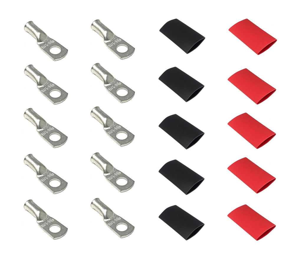WindyNation 6 Gauge Cable Lugs w/ Heat Shrink Tubing Kit