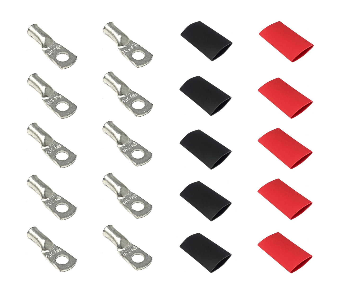 WindyNation 6 Gauge Cable Lugs w/ Heat Shrink Tubing Kit