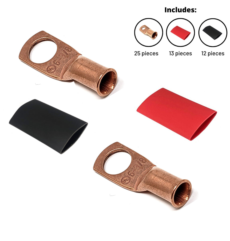 WindyNation 6 Gauge Cable Lugs w/ Heat Shrink Tubing Kit