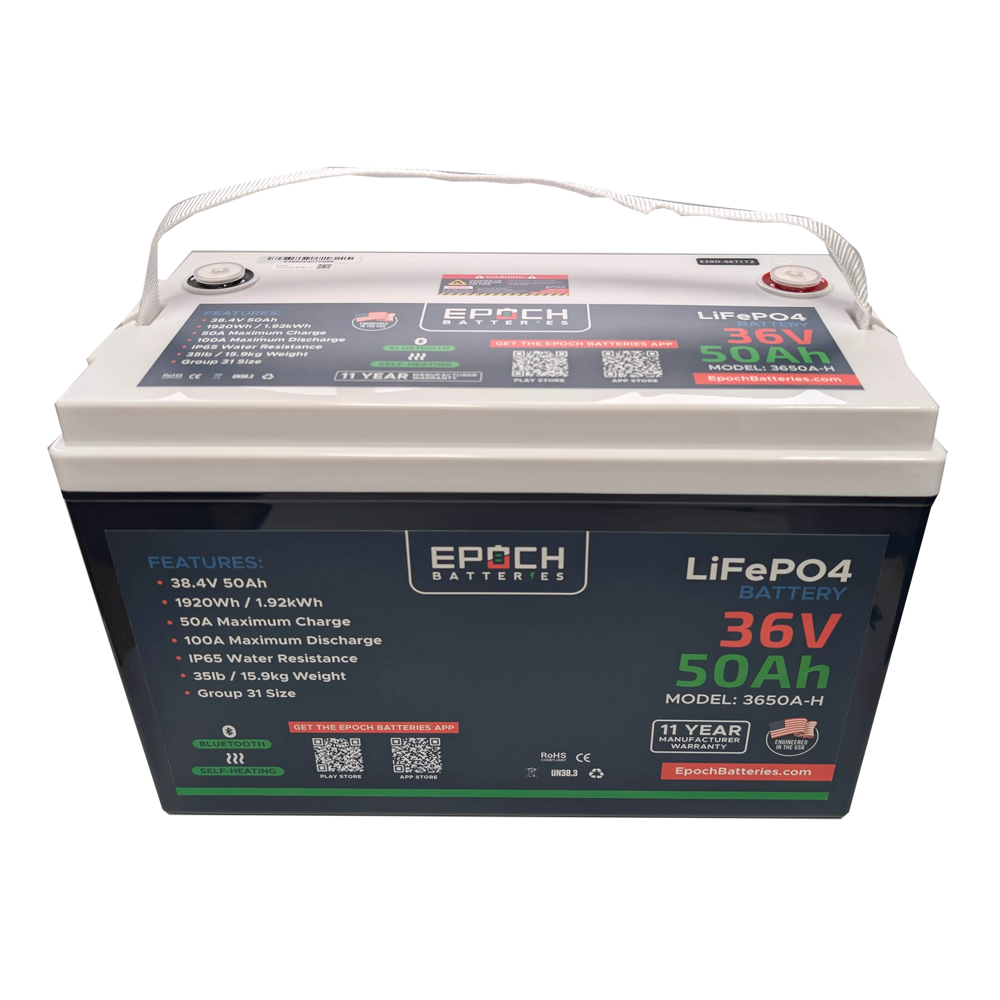 Epoch Batteries 36V 50Ah Essential Series - Bluetooth & Heated LiFePO4 Battery