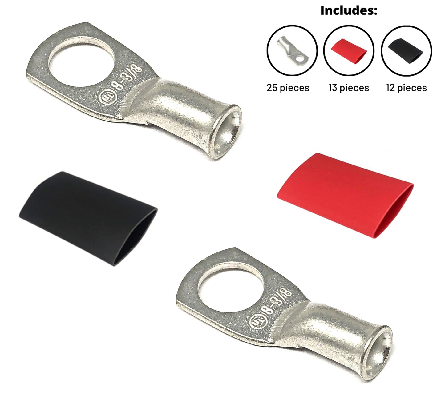 WindyNation 8 Gauge Cable Lugs w/ Heat Shrink Tubing Kit