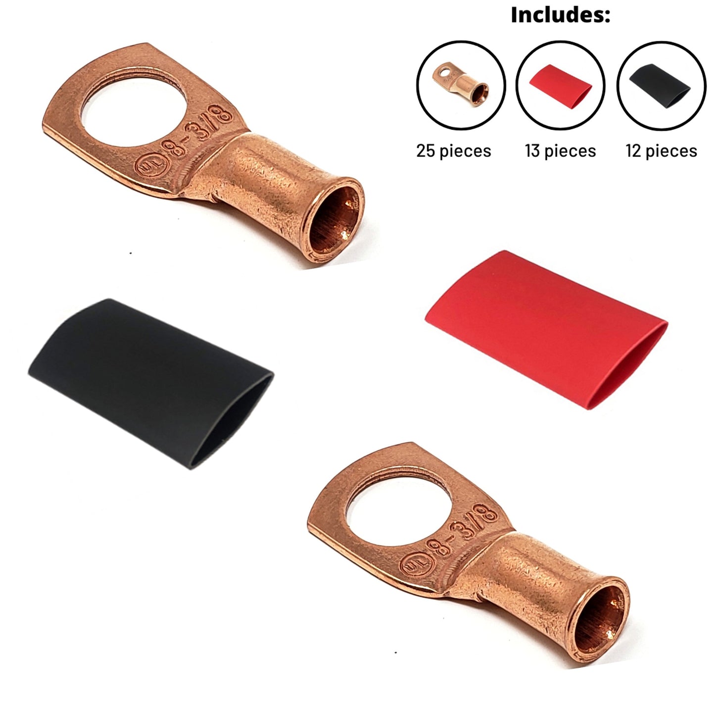 WindyNation 8 Gauge Cable Lugs w/ Heat Shrink Tubing Kit