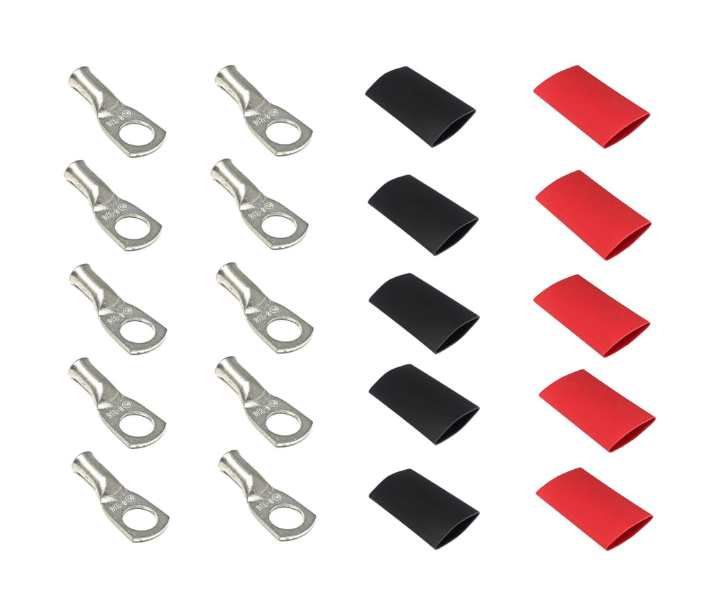 WindyNation 8 Gauge Cable Lugs w/ Heat Shrink Tubing Kit