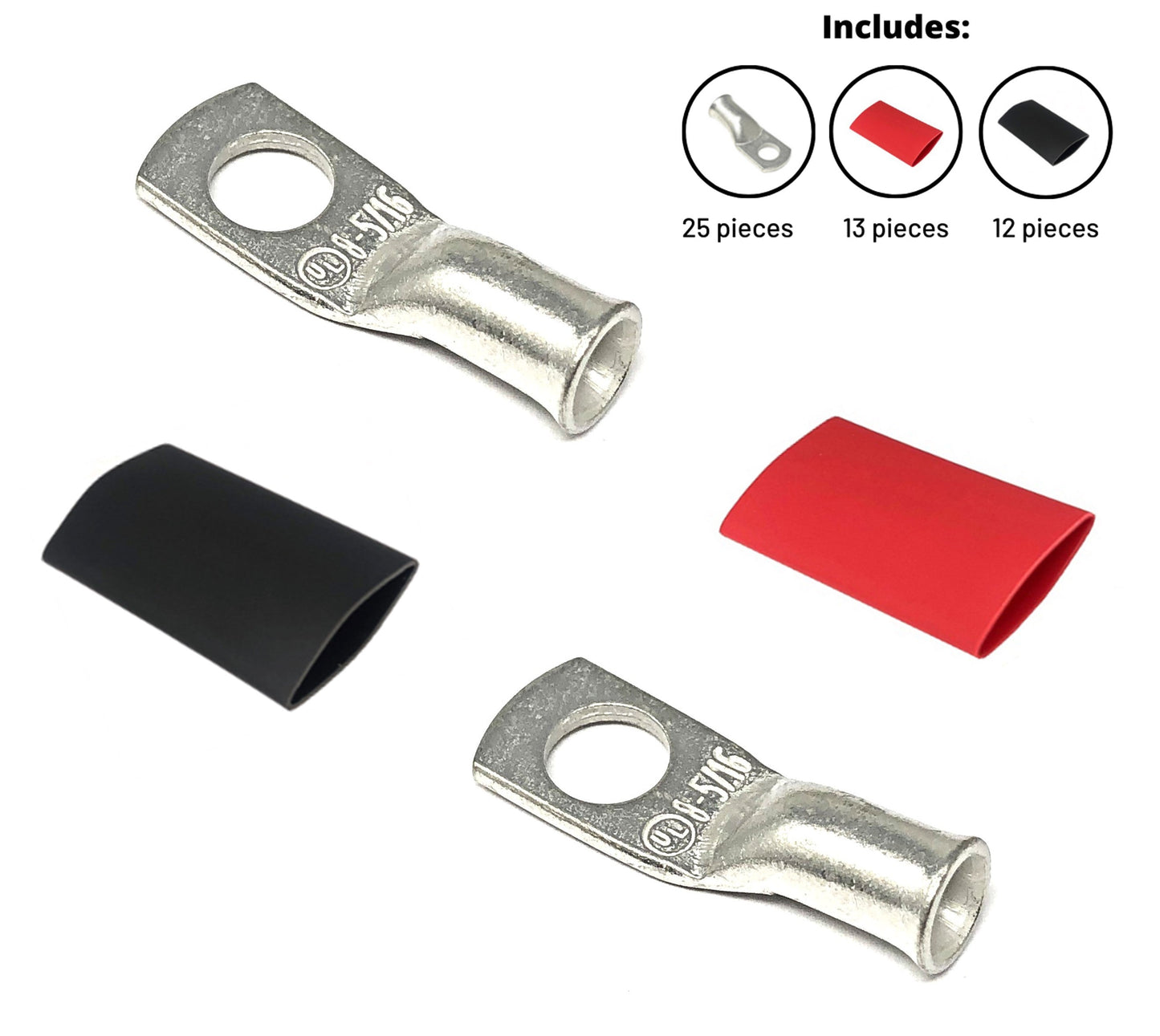 WindyNation 8 Gauge Cable Lugs w/ Heat Shrink Tubing Kit