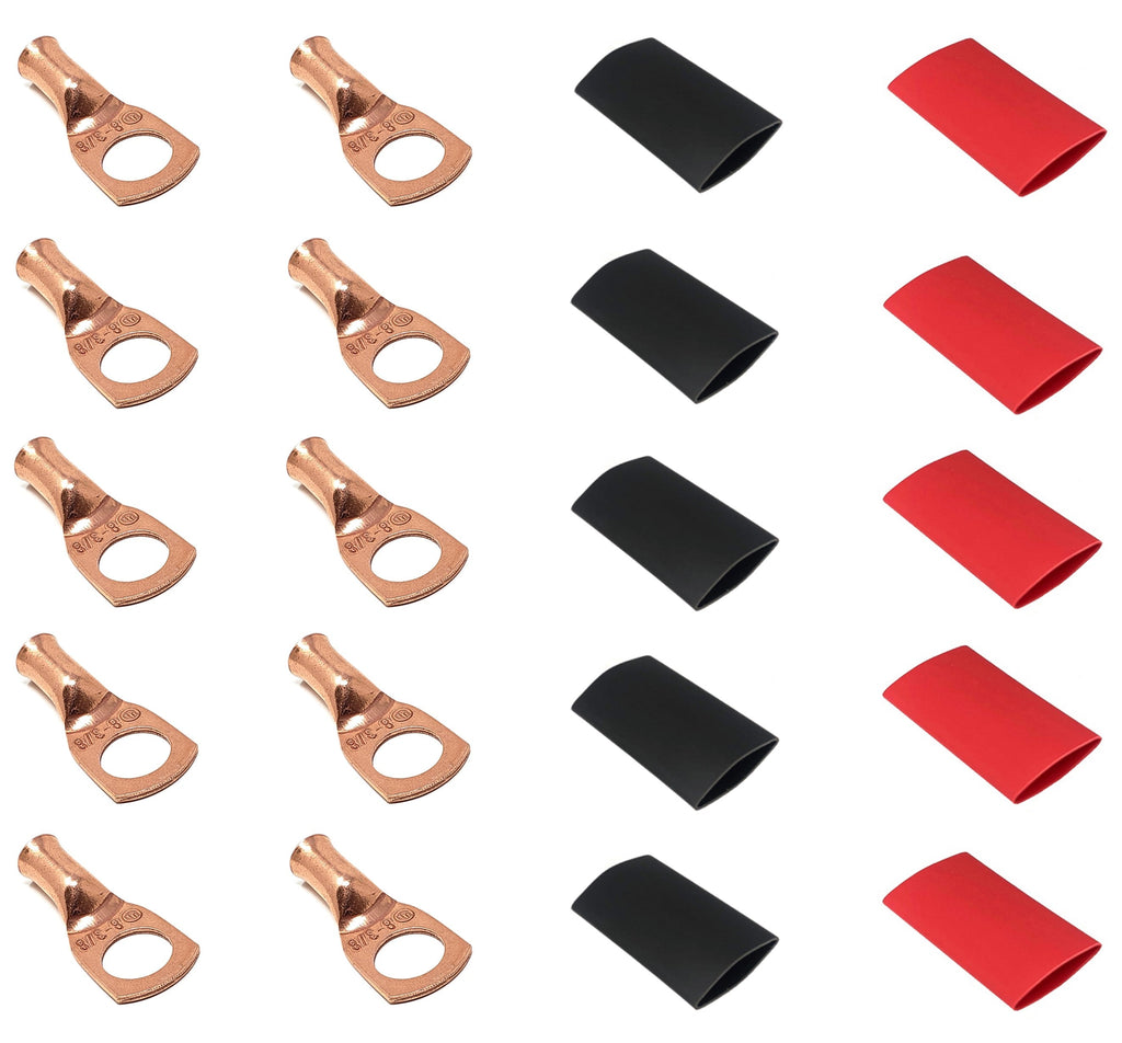 WindyNation 8 Gauge Cable Lugs w/ Heat Shrink Tubing Kit