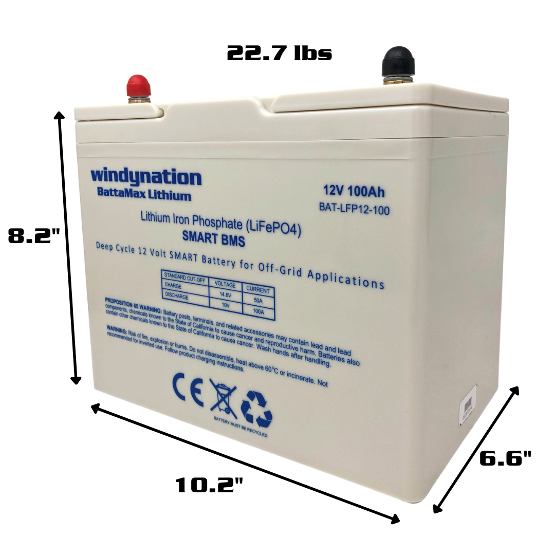 WindyNation LiFePO4 100ah 12 Volt BattaMax 4000 Cycles Battery