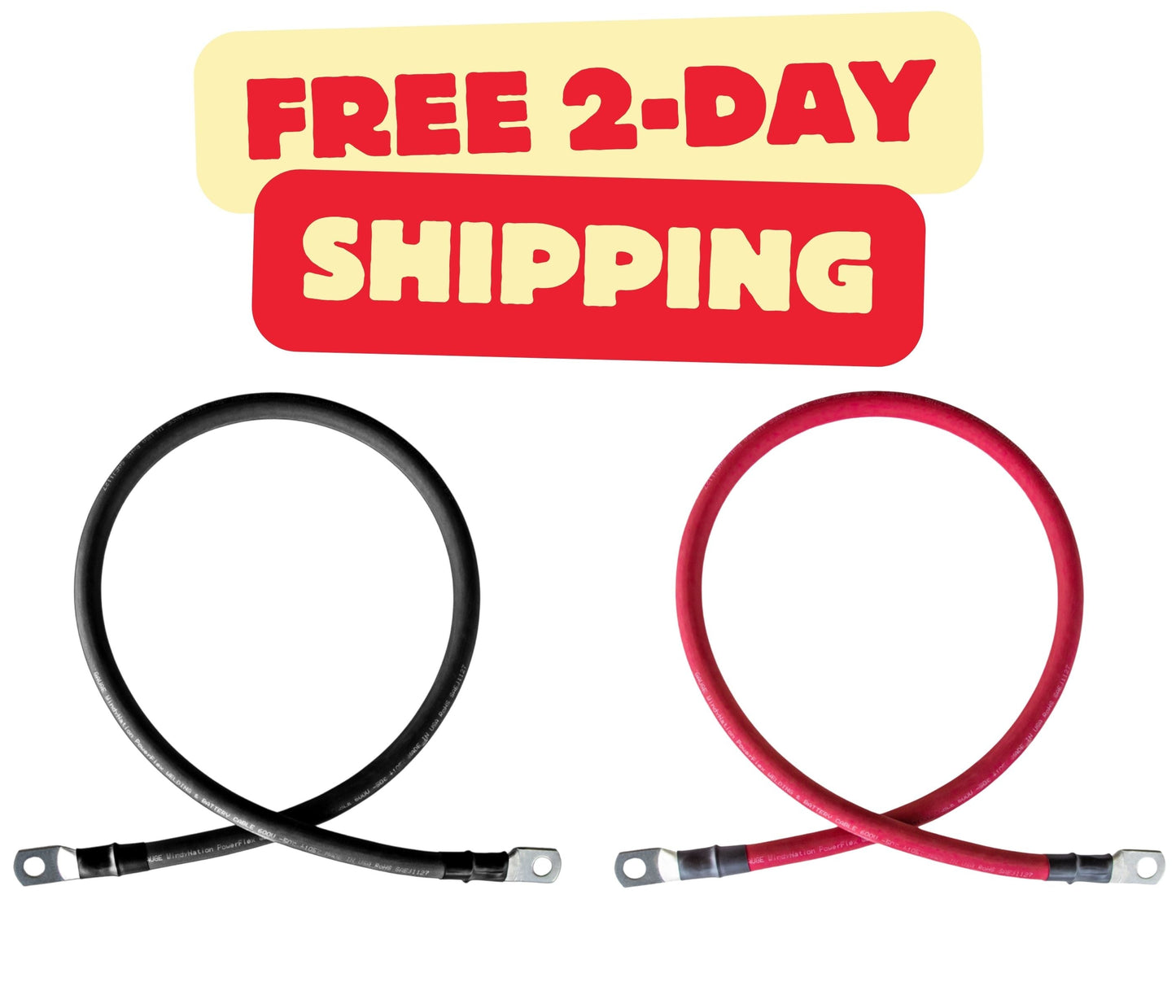 WindyNation 1/0 Gauge (AWG) Black & Red Copper Battery Cable w/ Lug