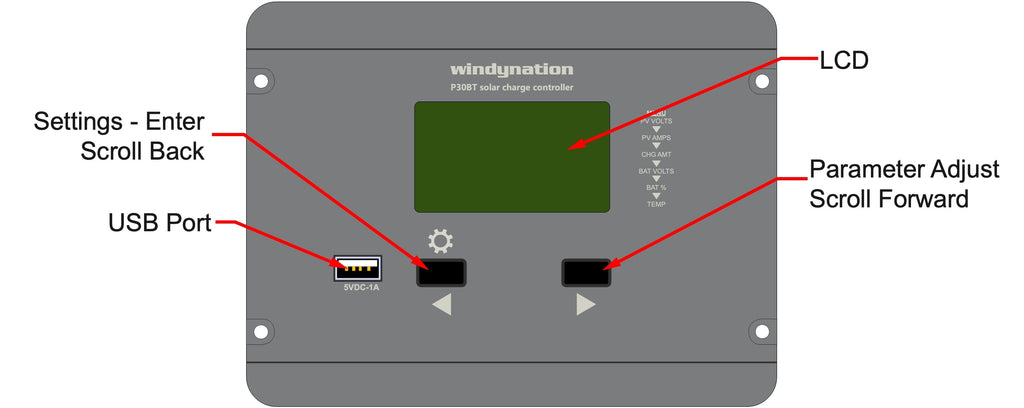 WindyNation 30-Amp Flush Mount LCD PWM Charge Controller w/ Wireless