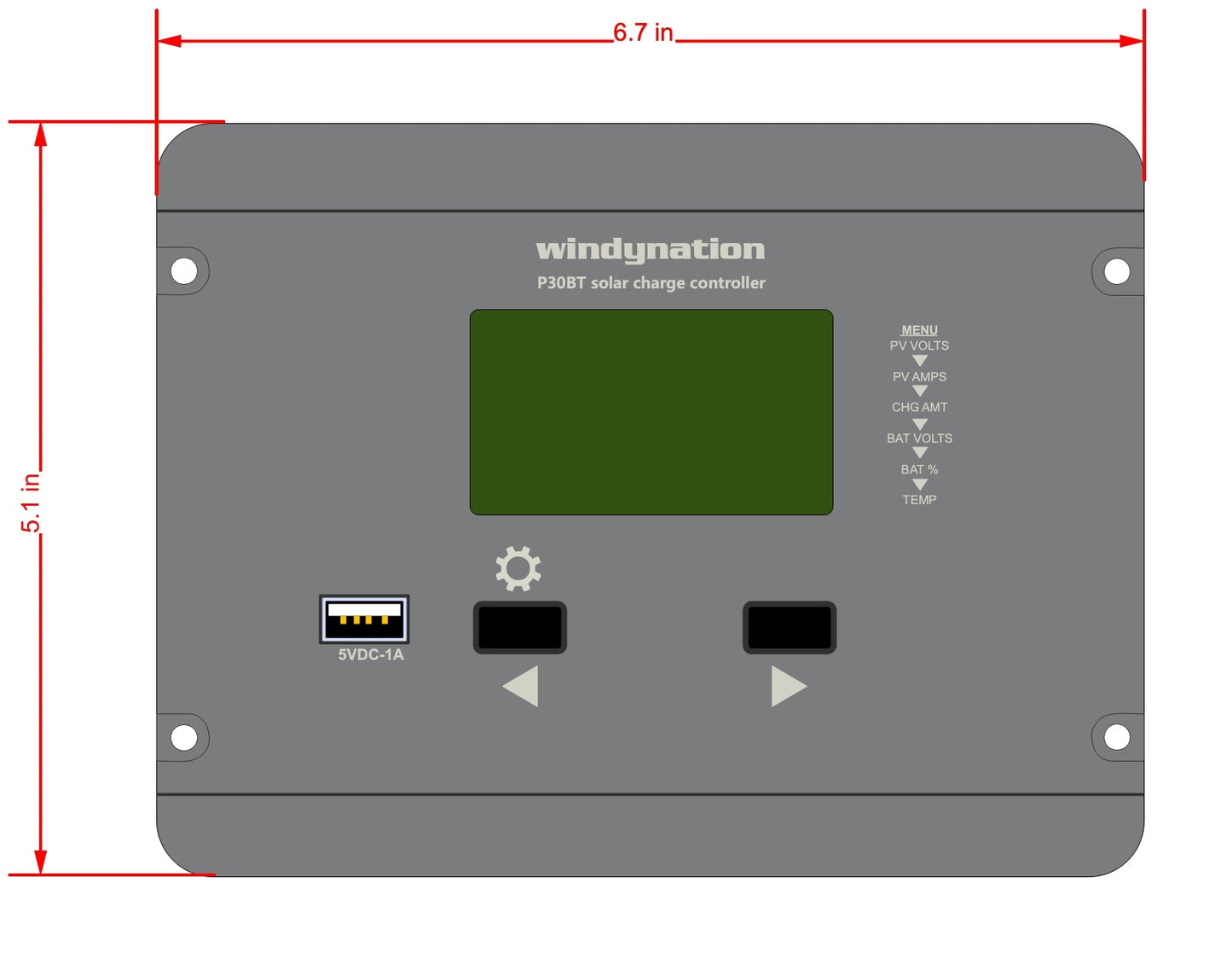 WindyNation 30-Amp Flush Mount LCD PWM Charge Controller w/ Wireless
