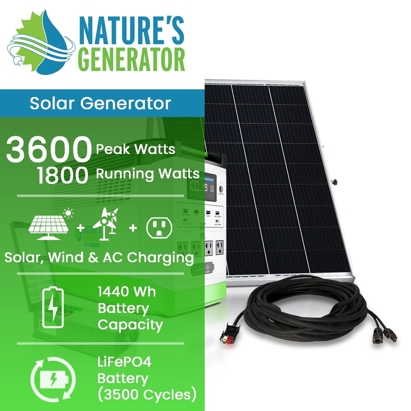 Nature's Generator High Capacity Lithium 1800 Solar Generator