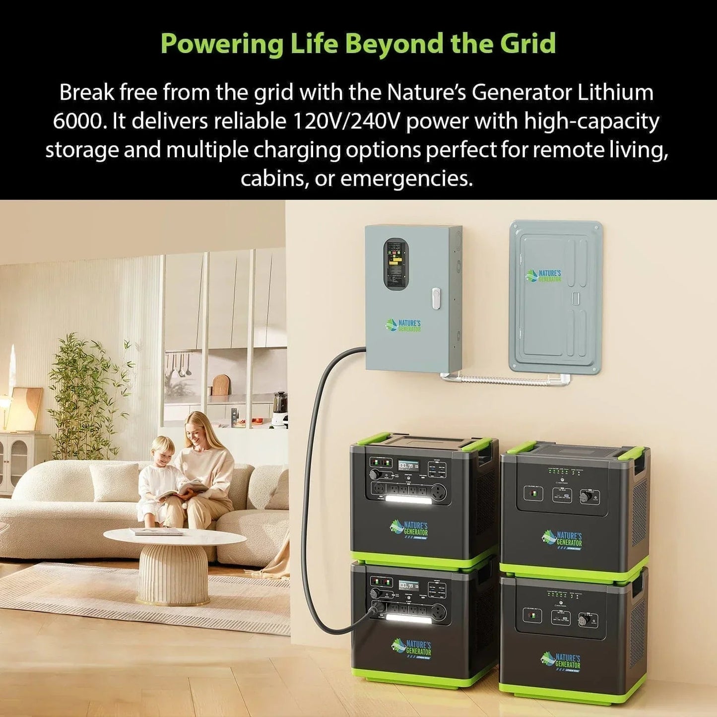 Nature's Generator Lithium 6000 with Solar Panels and Wind Turbine