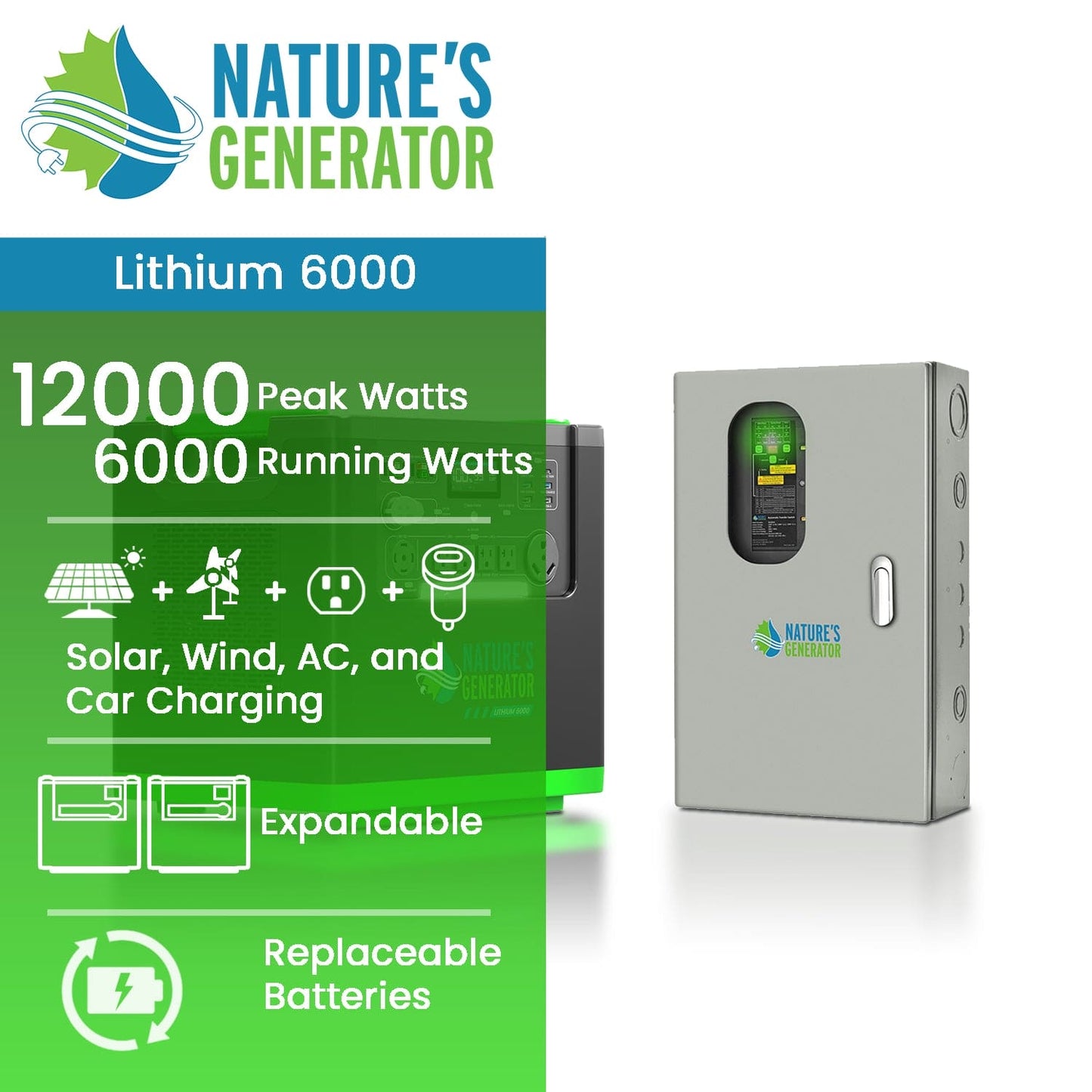Nature's Generator Lithium 6000 & Transfer Switch