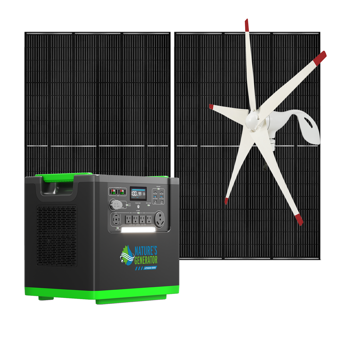 Nature's Generator Lithium 6000 w/ Solar Panels & Wind Turbine