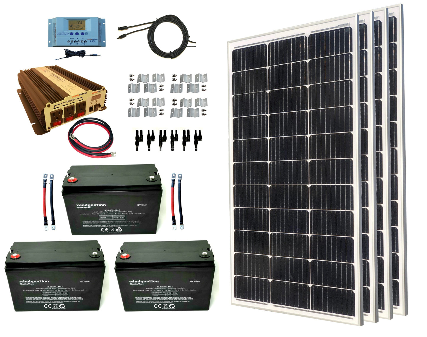 WindyNation 400-Watt Mono Solar Kits w/ P30L LCD Charge Controller