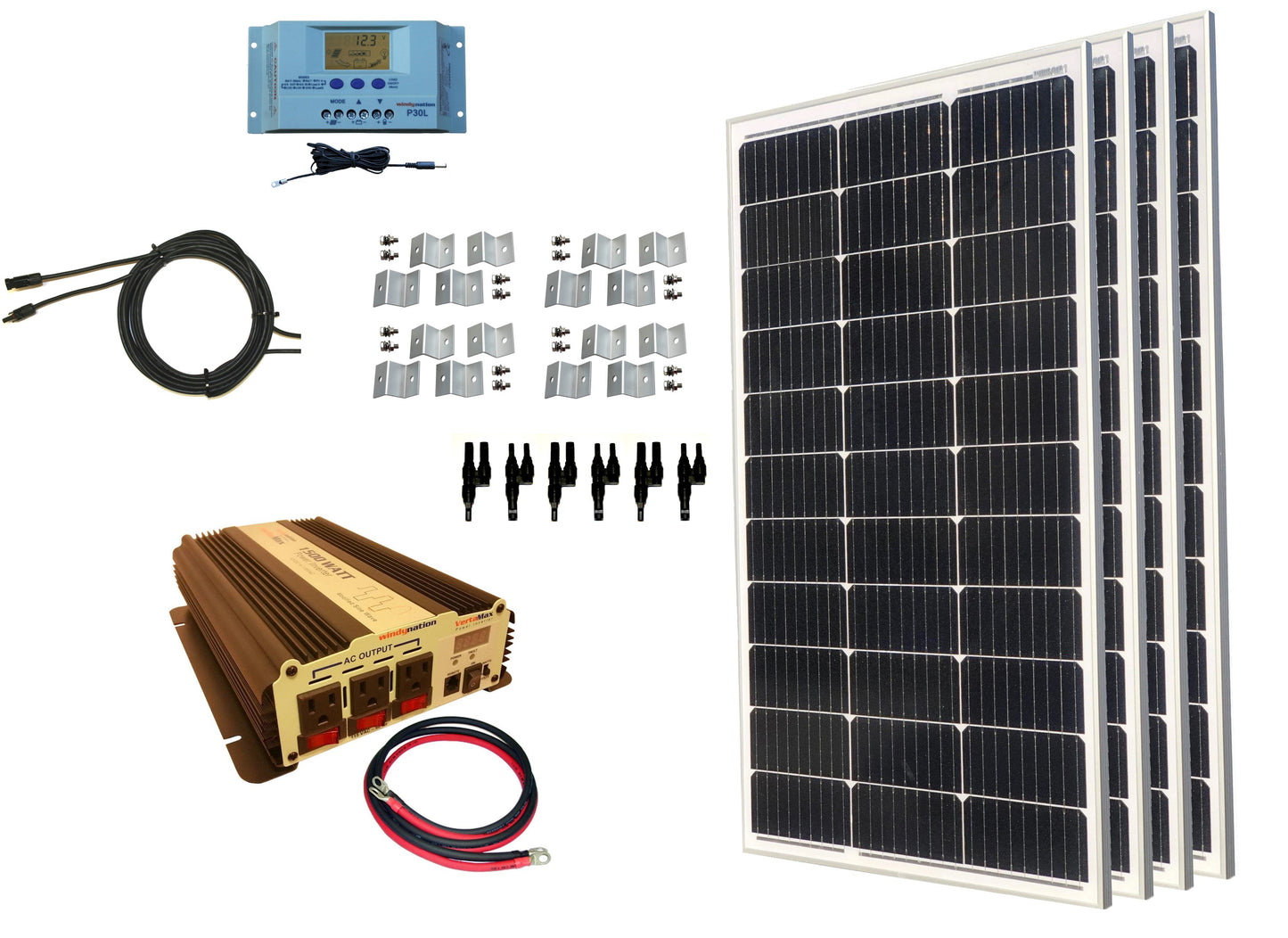 WindyNation 400-Watt Mono Solar Kits w/ P30L LCD Charge Controller