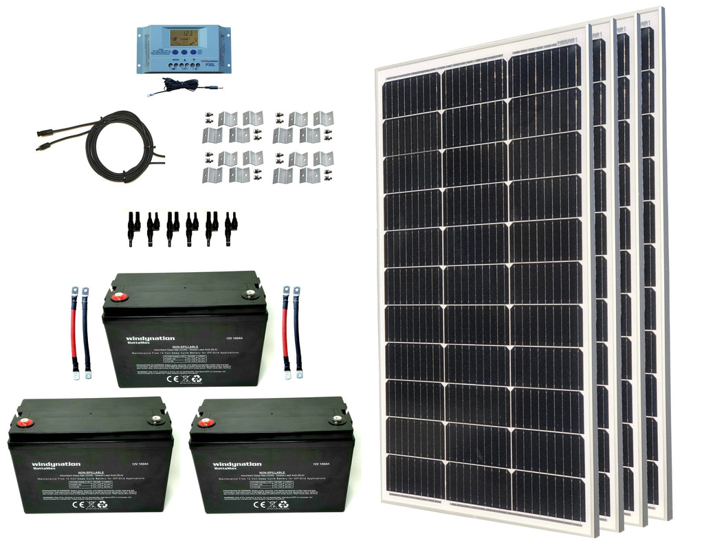 WindyNation 400-Watt Mono Solar Kits w/ P30L LCD Charge Controller