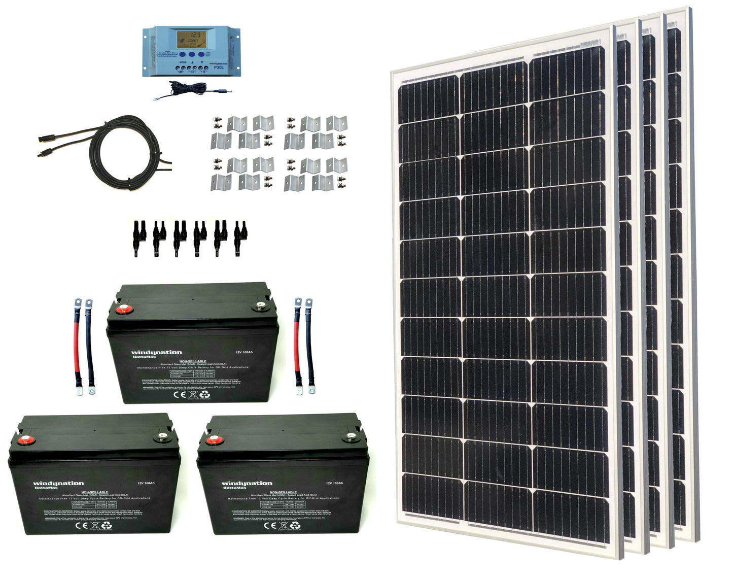 WindyNation 400-Watt Mono Solar Kits w/ P30L LCD Charge Controller