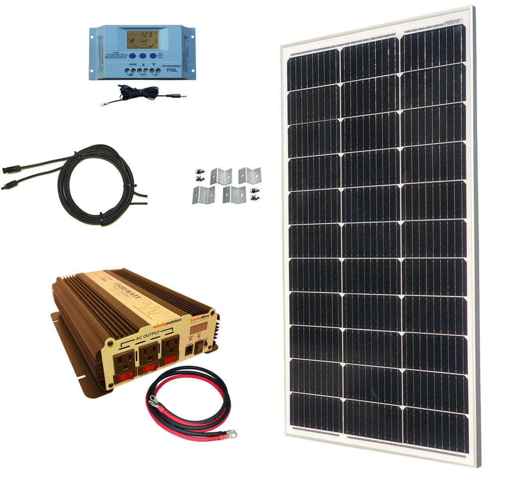 WindyNation 100-Watt Mono Solar Kits w/ P30L LCD Charge Controller