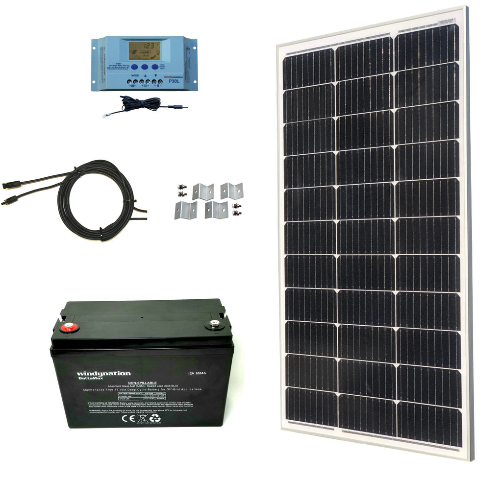 WindyNation 100-Watt Mono Solar Kits w/ P30L LCD Charge Controller
