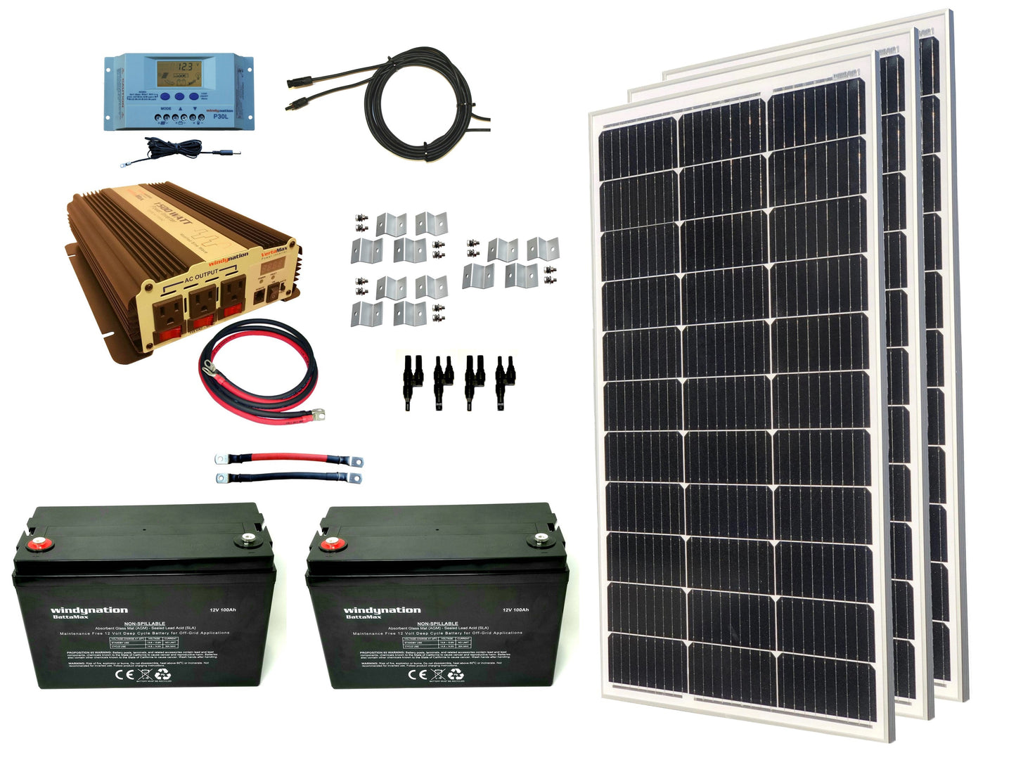 WindyNation 300-Watt Mono Solar Kits w/ P30L LCD Charge Controller