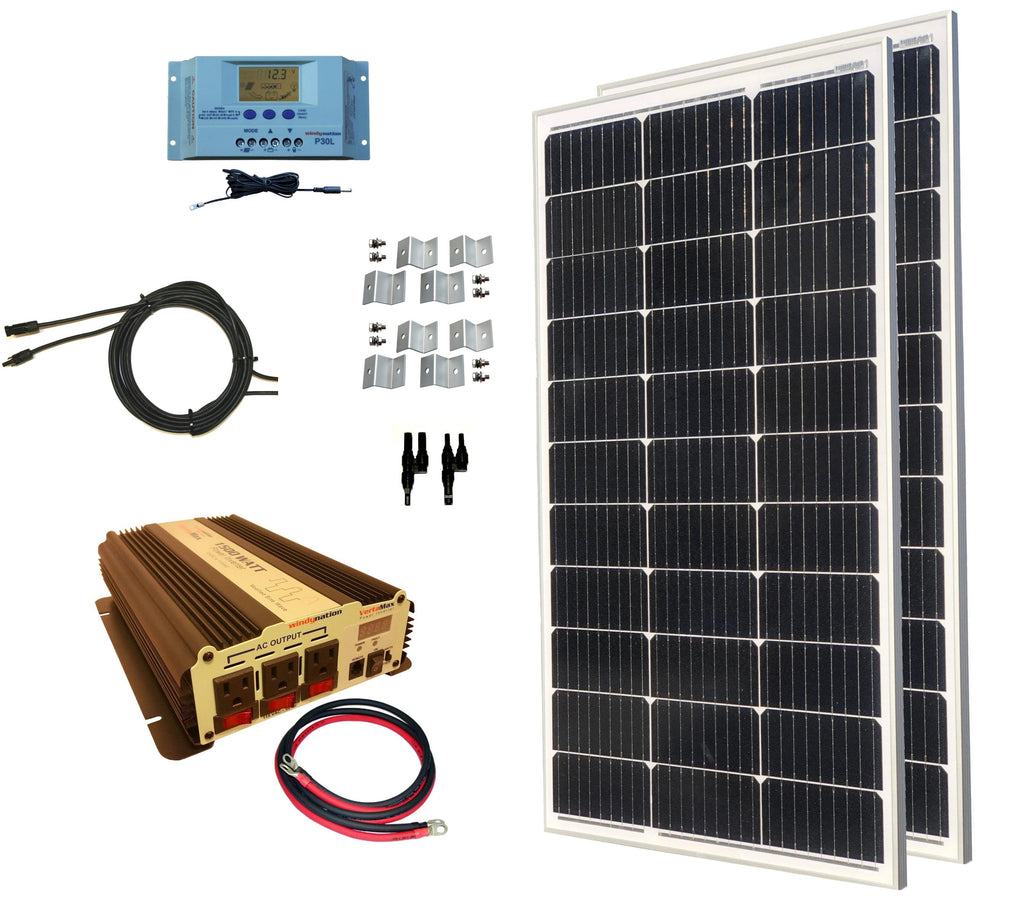 WindyNation 200-Watt Mono Solar Kits w/ P30L LCD Charge Controller