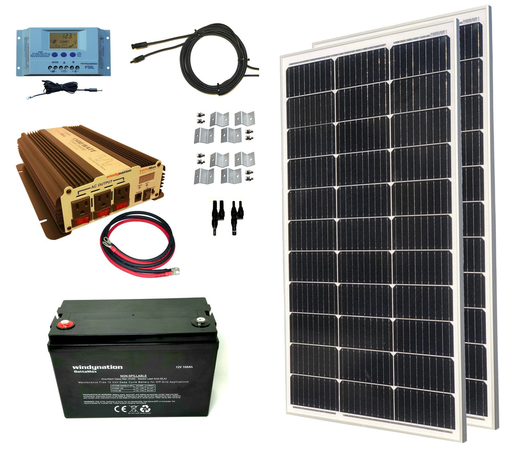 WindyNation 200-Watt Mono Solar Kits w/ P30L LCD Charge Controller