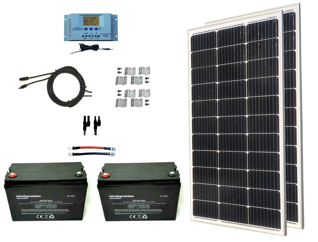 WindyNation 200-Watt Mono Solar Kits w/ P30L LCD Charge Controller