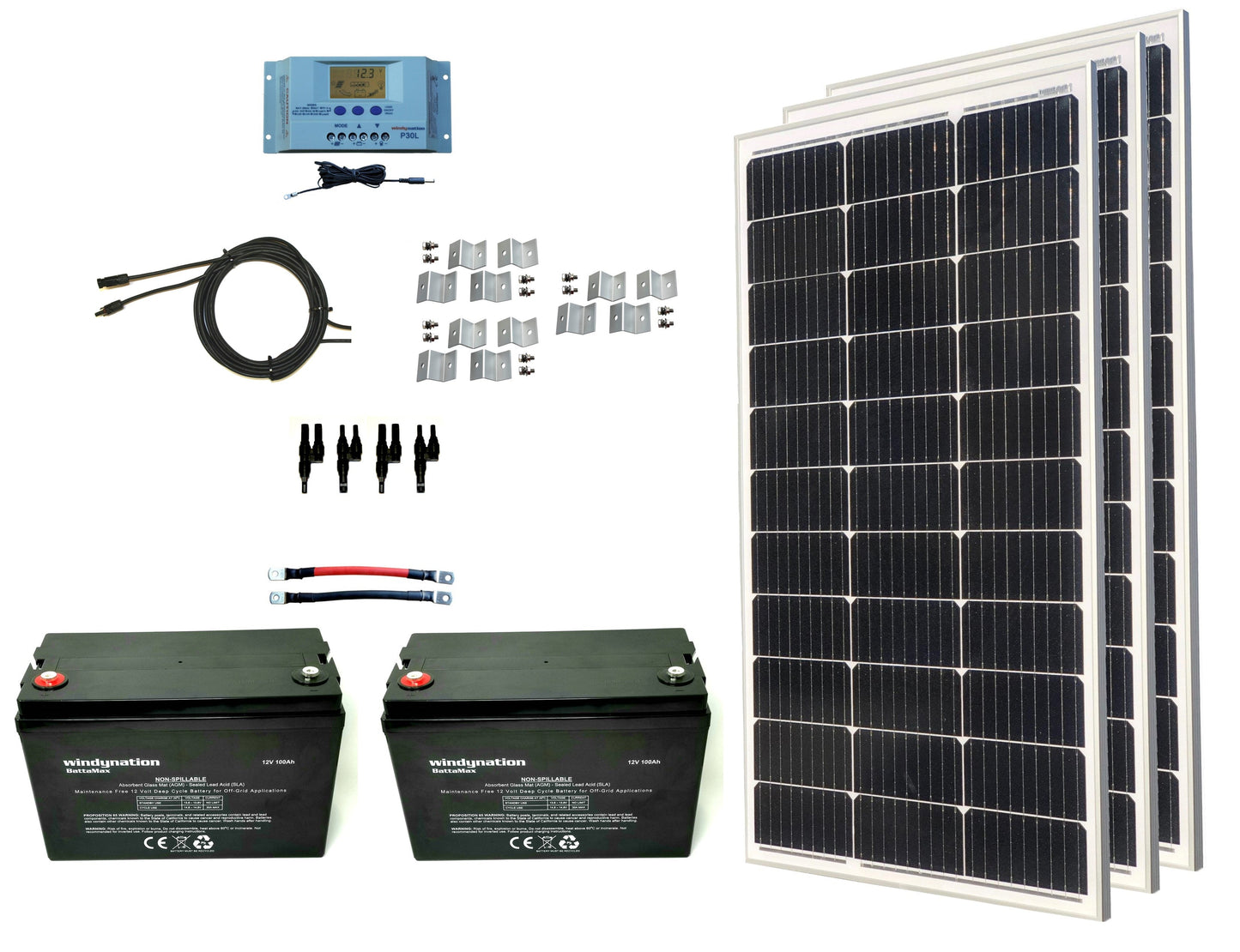 WindyNation 300-Watt Mono Solar Kits w/ P30L LCD Charge Controller