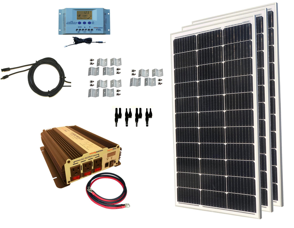 WindyNation 300-Watt Mono Solar Kits w/ P30L LCD Charge Controller