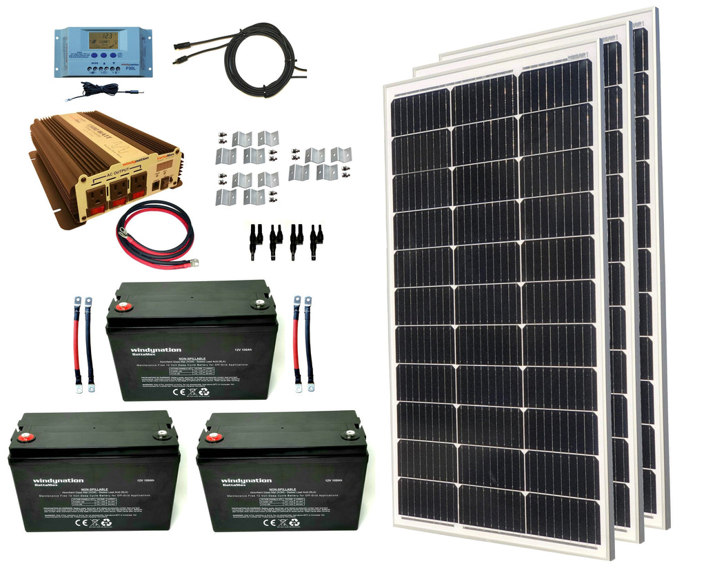 WindyNation 300-Watt Mono Solar Kits w/ P30L LCD Charge Controller