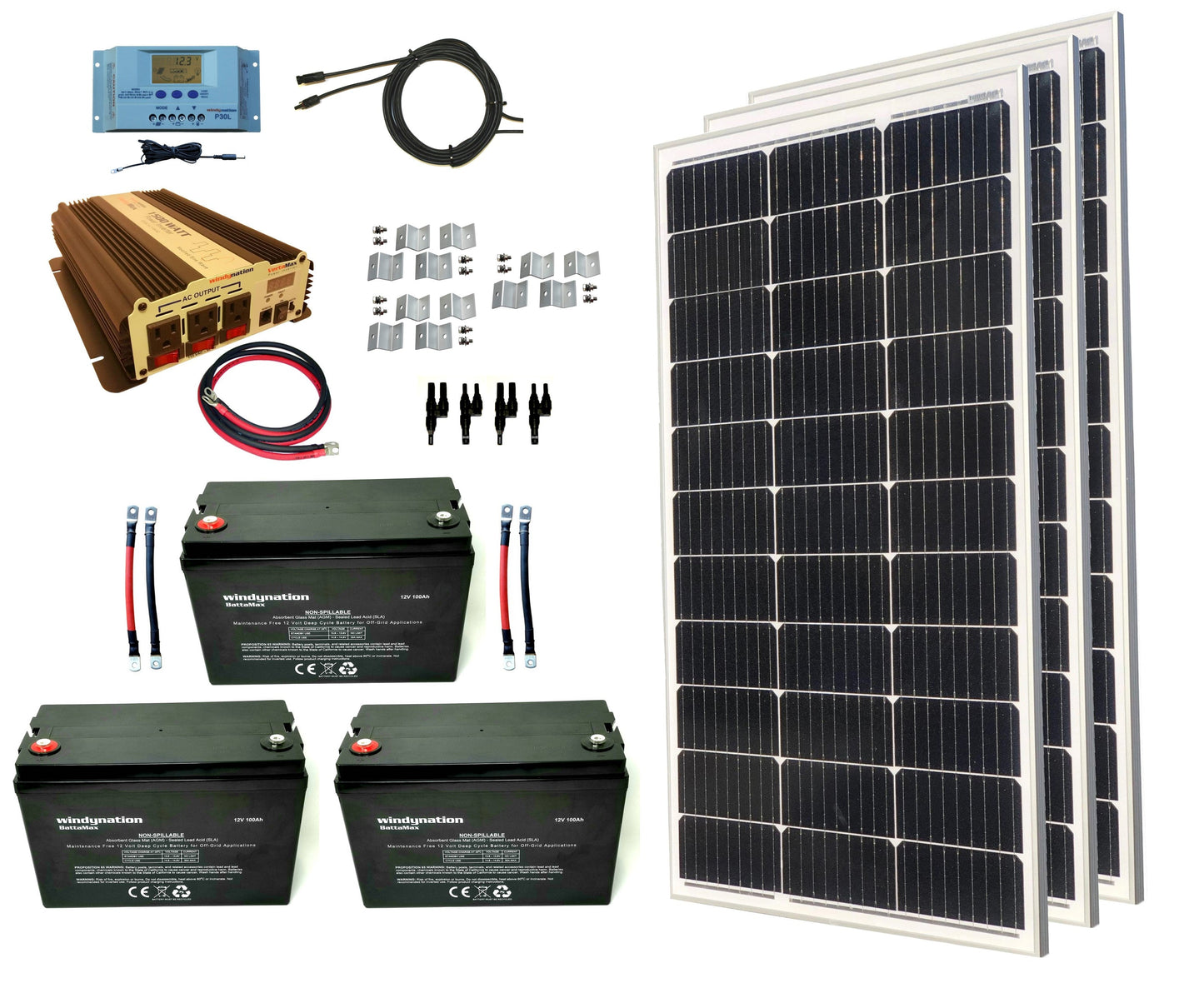 WindyNation 300-Watt Mono Solar Kits w/ P30L LCD Charge Controller