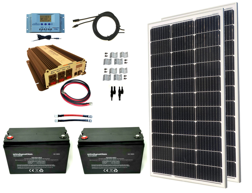 WindyNation 200-Watt Mono Solar Kits w/ P30L LCD Charge Controller