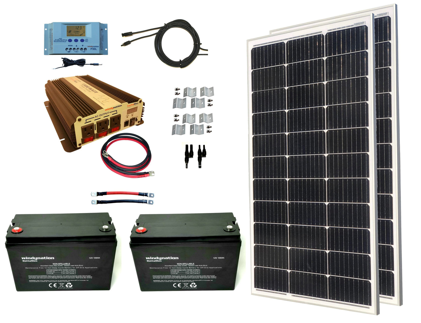 WindyNation 200-Watt Mono Solar Kits w/ P30L LCD Charge Controller