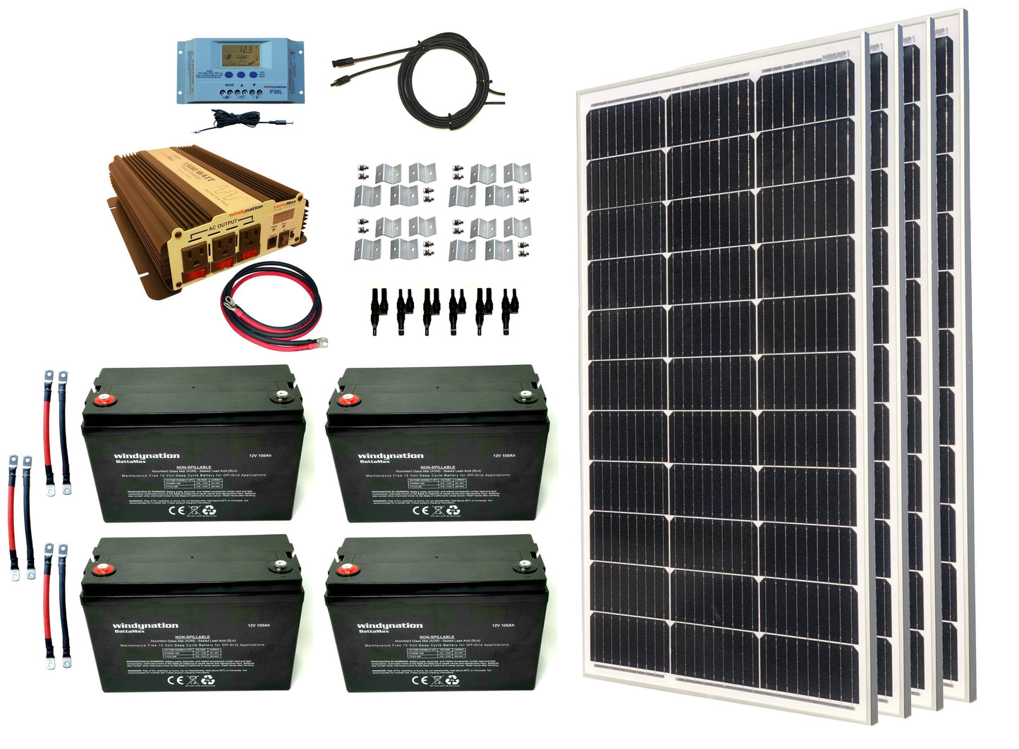 WindyNation 400-Watt Mono Solar Kits w/ P30L LCD Charge Controller