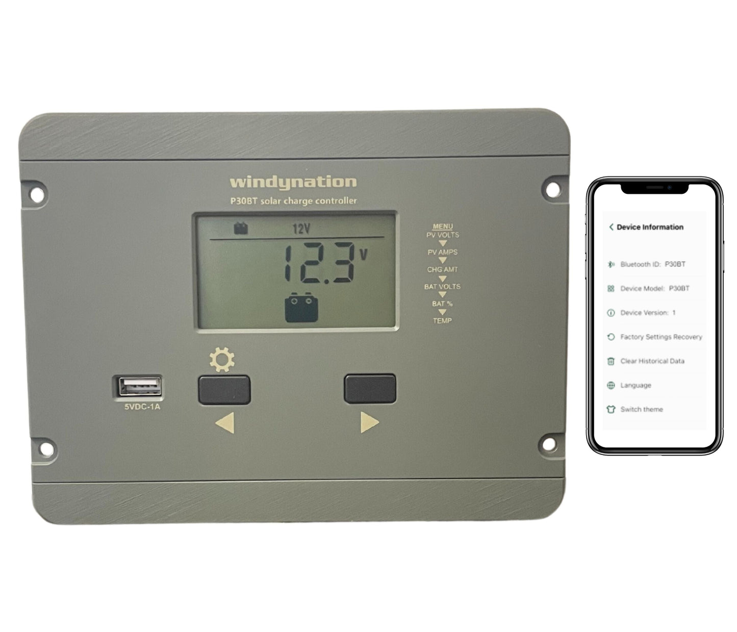 WindyNation 30-Amp Flush Mount LCD PWM Charge Controller w/ Wireless