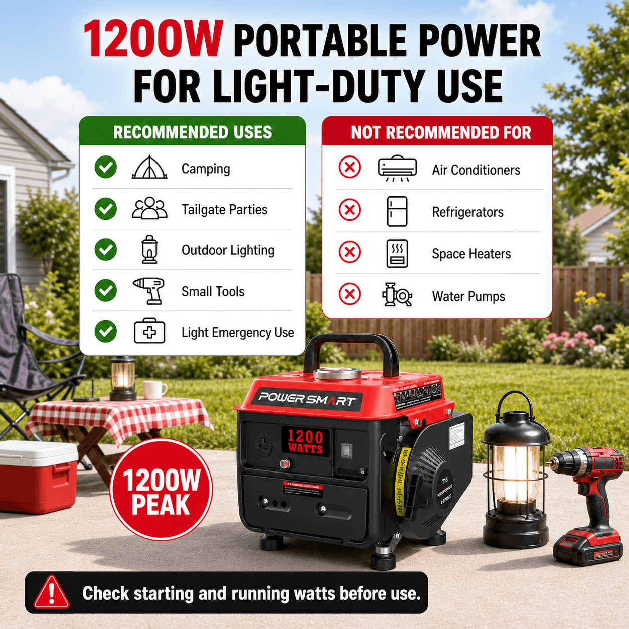 PowerSmart 1200W 2-Stroke Generator PS50/DB5010