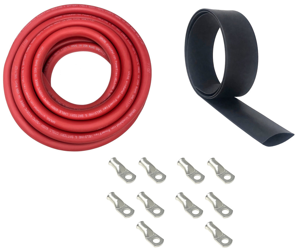 WindyNation 2 Gauge Welding Battery Cable Kit - Incl. 5 pieces of 3/8"