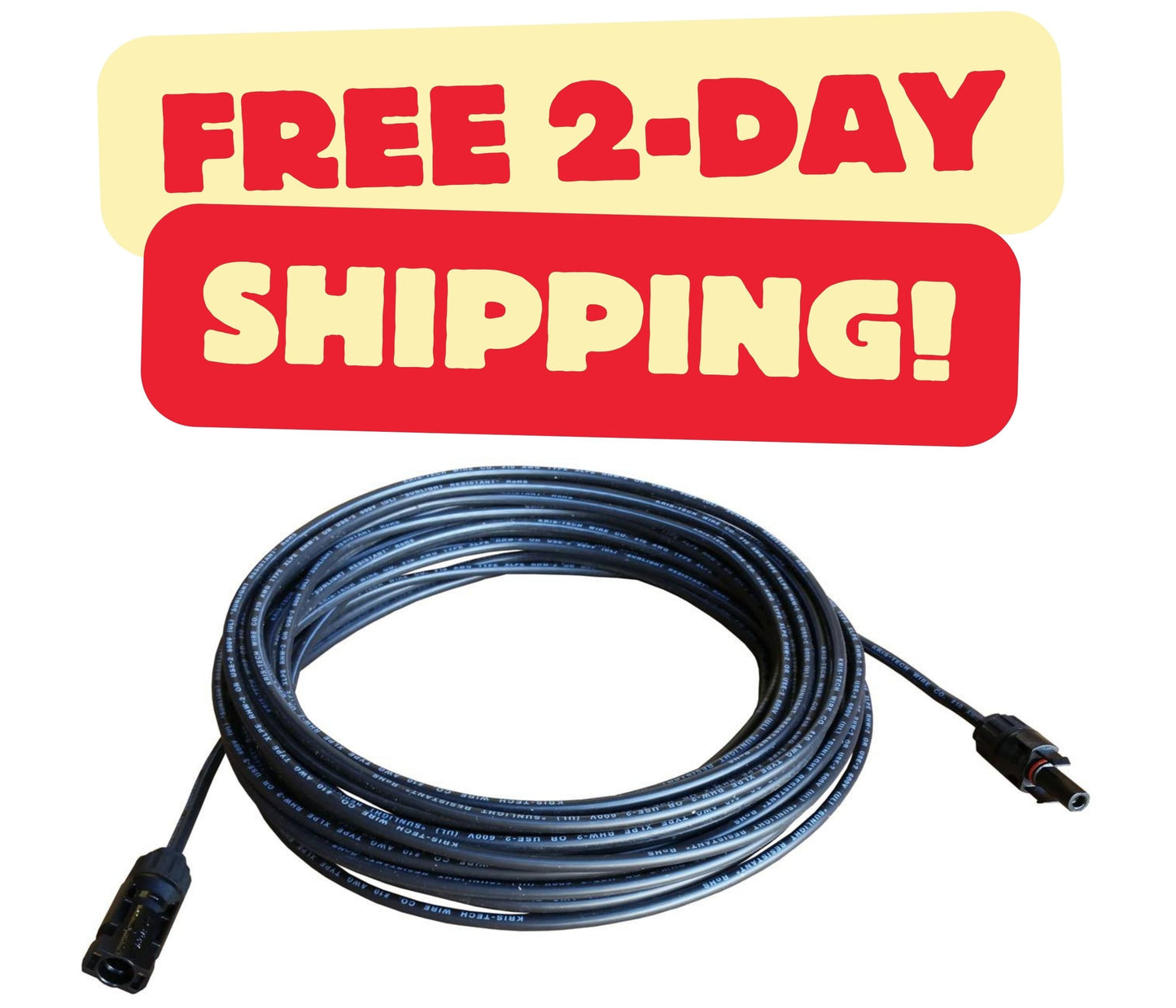 WindyNation 10 Gauge (AWG) Solar Panel Extension Cable w/ Solar