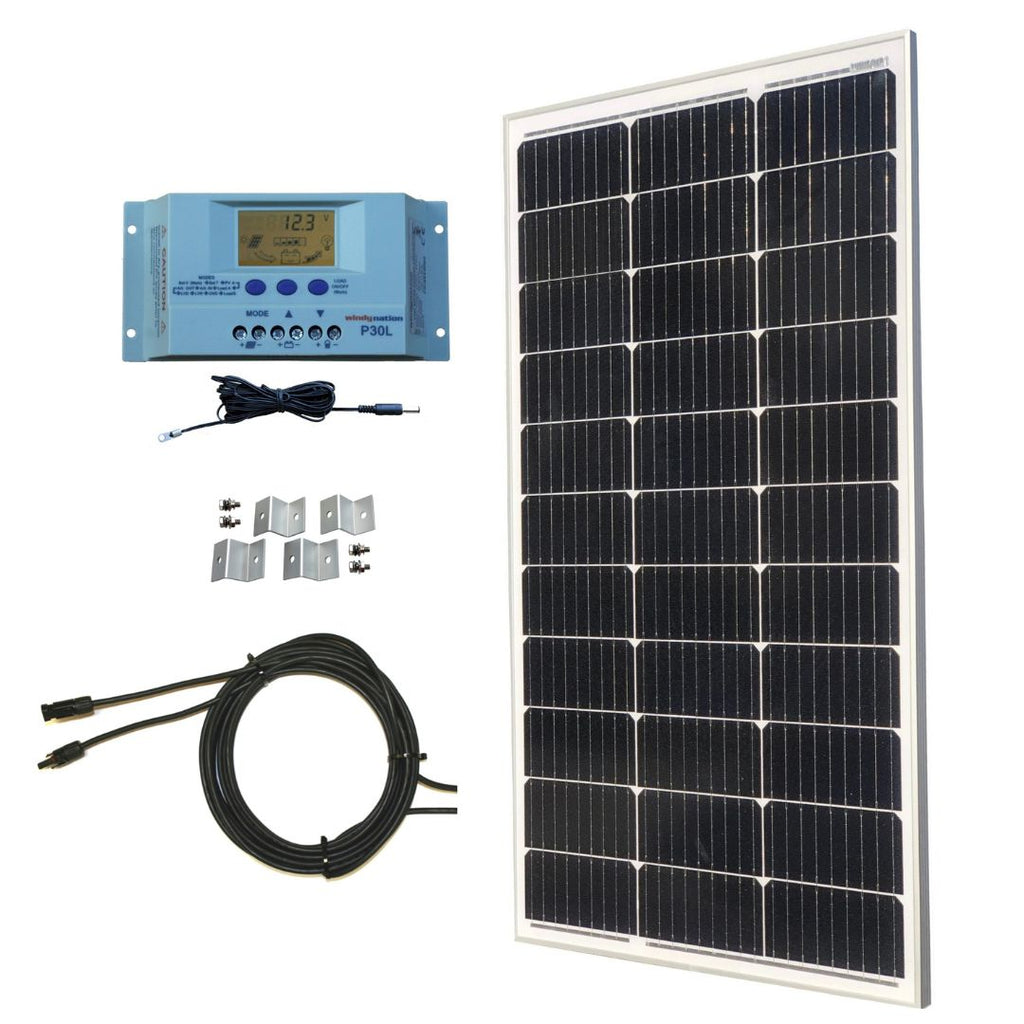 WindyNation 100-Watt Mono Solar Kits w/ P30L LCD Charge Controller