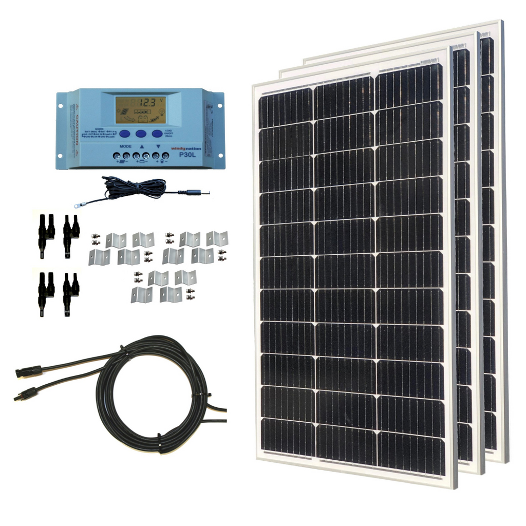 WindyNation 300-Watt Mono Solar Kits w/ P30L LCD Charge Controller