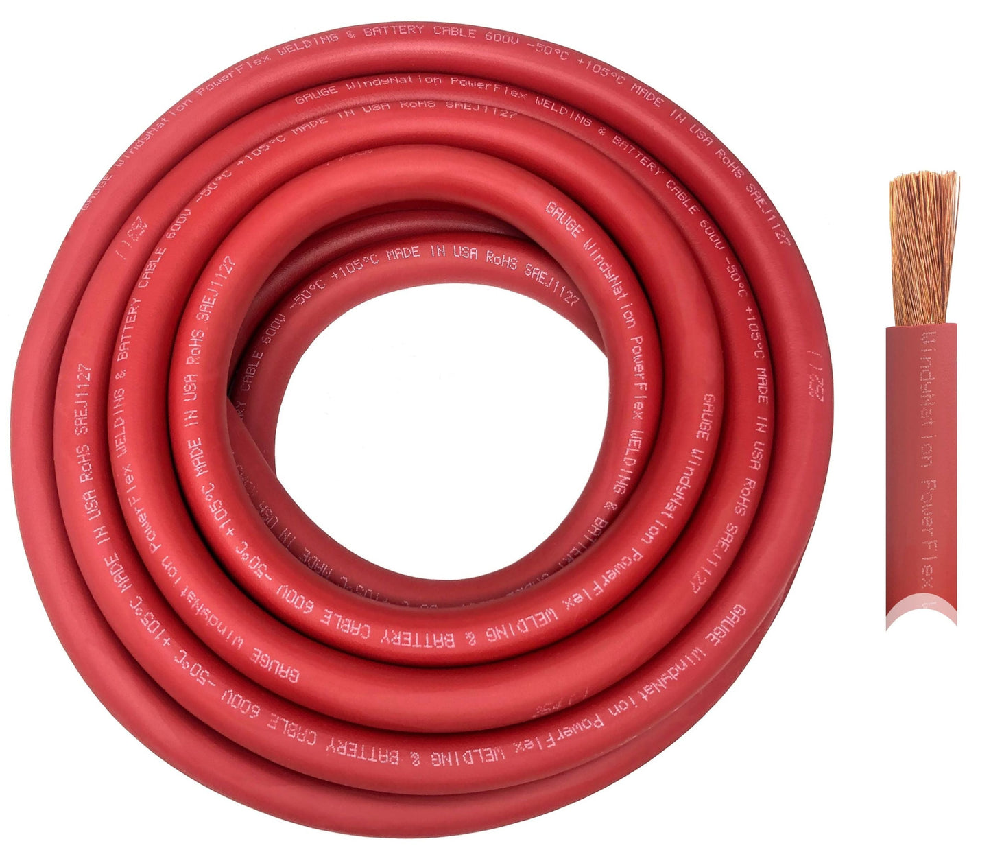 WindyNation 8 Gauge Copper Flex Welding & Battery Cable