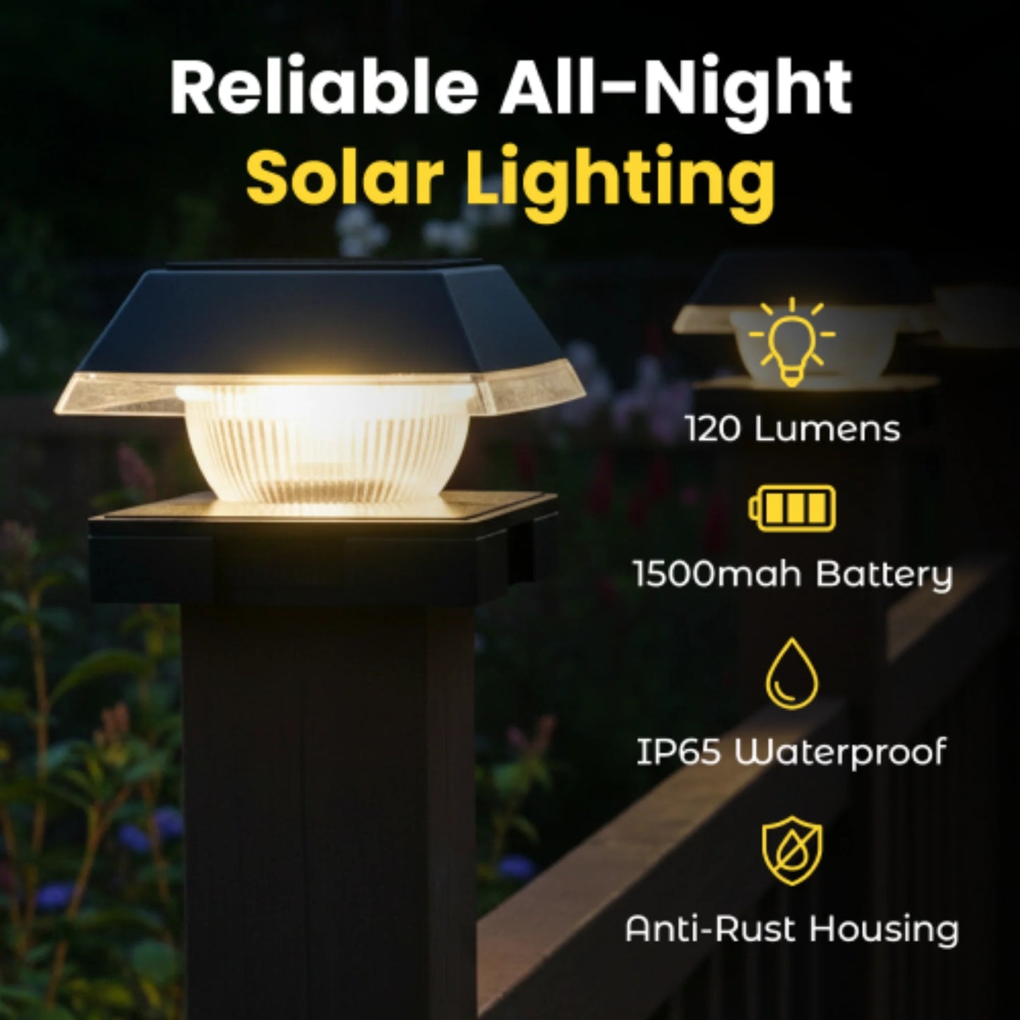 Brighticonic Solar Post Cap Lights Dual Mode ‎BICSGL-14 (2Pack) product image 2