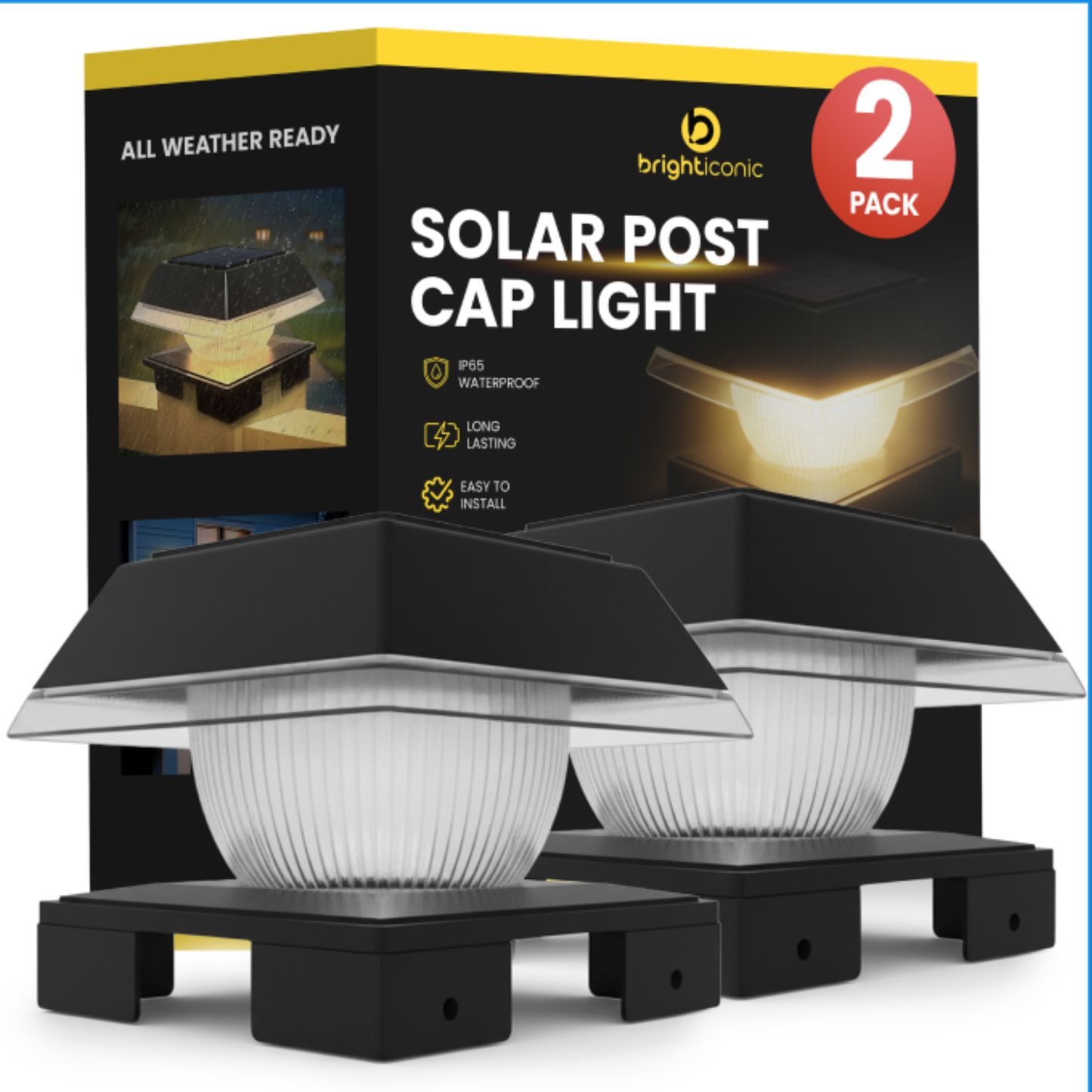 Brighticonic Solar Post Cap Lights Dual Mode ‎BICSGL-14 (2Pack) product image 3