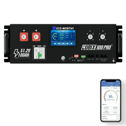 Eco-Worthy Cubix 100 Pro | 48V 100AH Server Rack Battery | Bluetooth & WiFi | Low-Temp Charge | 10 Years Warranty