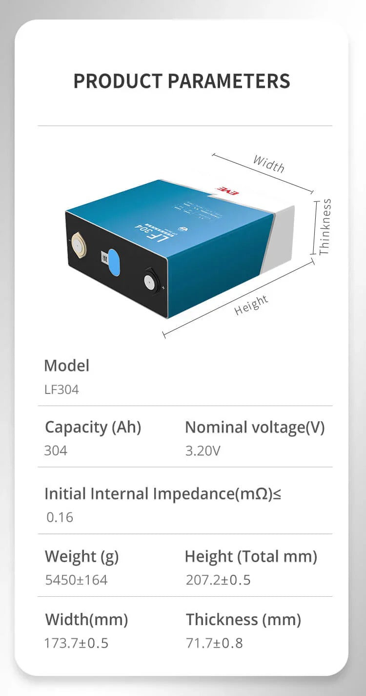 EVE 3.2V 314Ah EVE LiFePO4 LFP battery cells - 1 kWh per cell - Pack product image 8