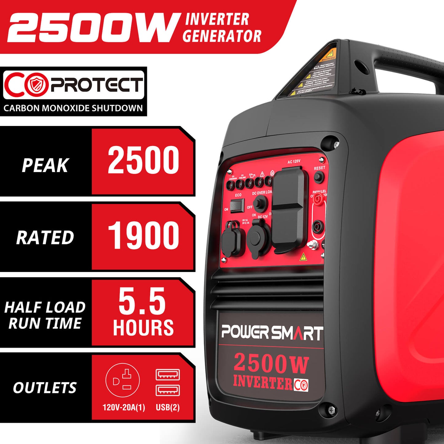 PowerSmart 2500W Inverter Generator w/ CO Alert HB5020C
