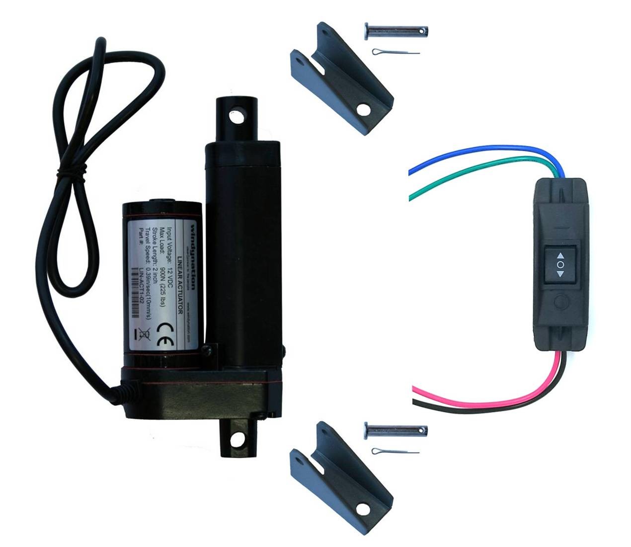 WindyNation Linear Actuator 12-Volt 225lbs w/ Mounting Brackets + Up